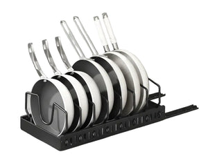 Pull-out pots and pans organizer for kitchen cabinets