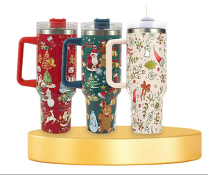 Reusable stainless steel drink tumbler with comfortable handle