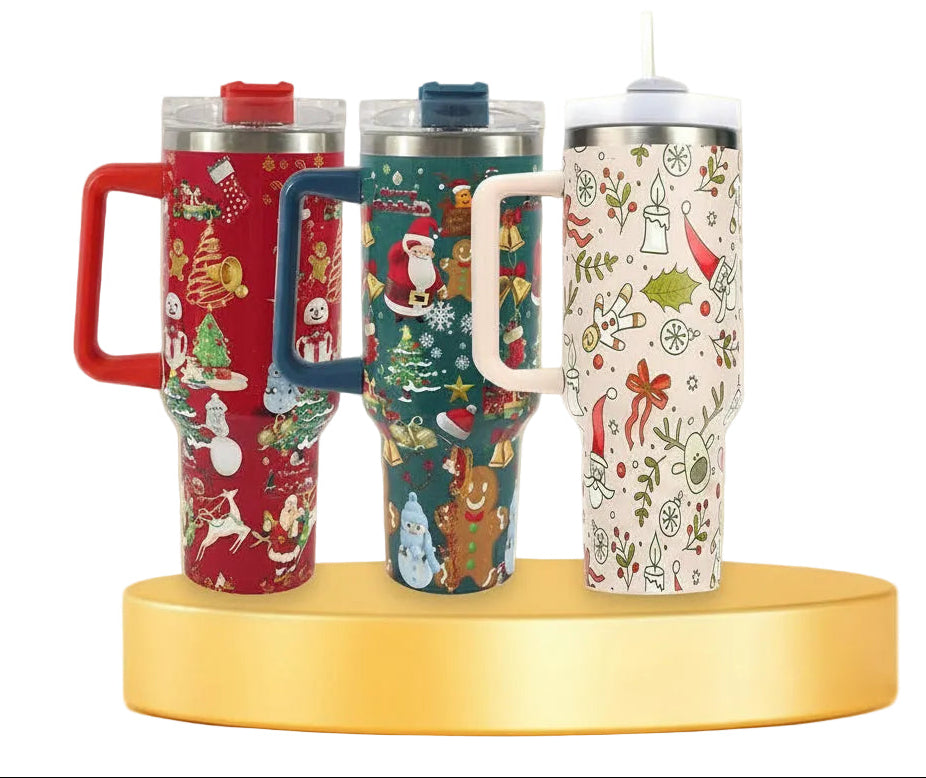 Reusable stainless steel drink tumbler with comfortable handle