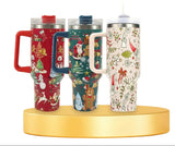 Reusable stainless steel drink tumbler with comfortable handle